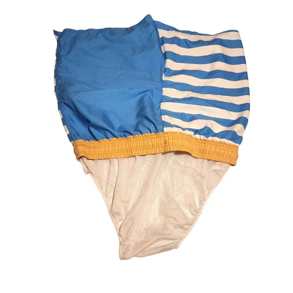 Modelo Swim Trunks Drawstring Lined Lt. Blue White Stripe Size L Mexican Beer
